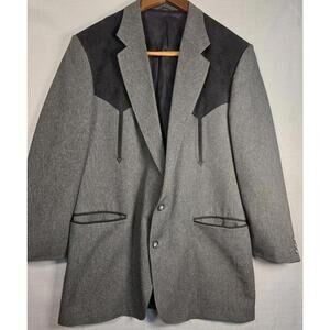 Circle S Dallas Texas USA Gray Black 2 Button Western Sport Coat Blazer Mens 44L